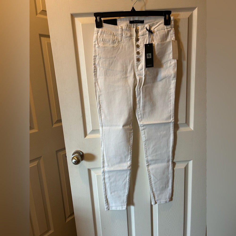 Numero Size 29 White Denim Button Jeans Verona Ankle High Rise Skinny NWT